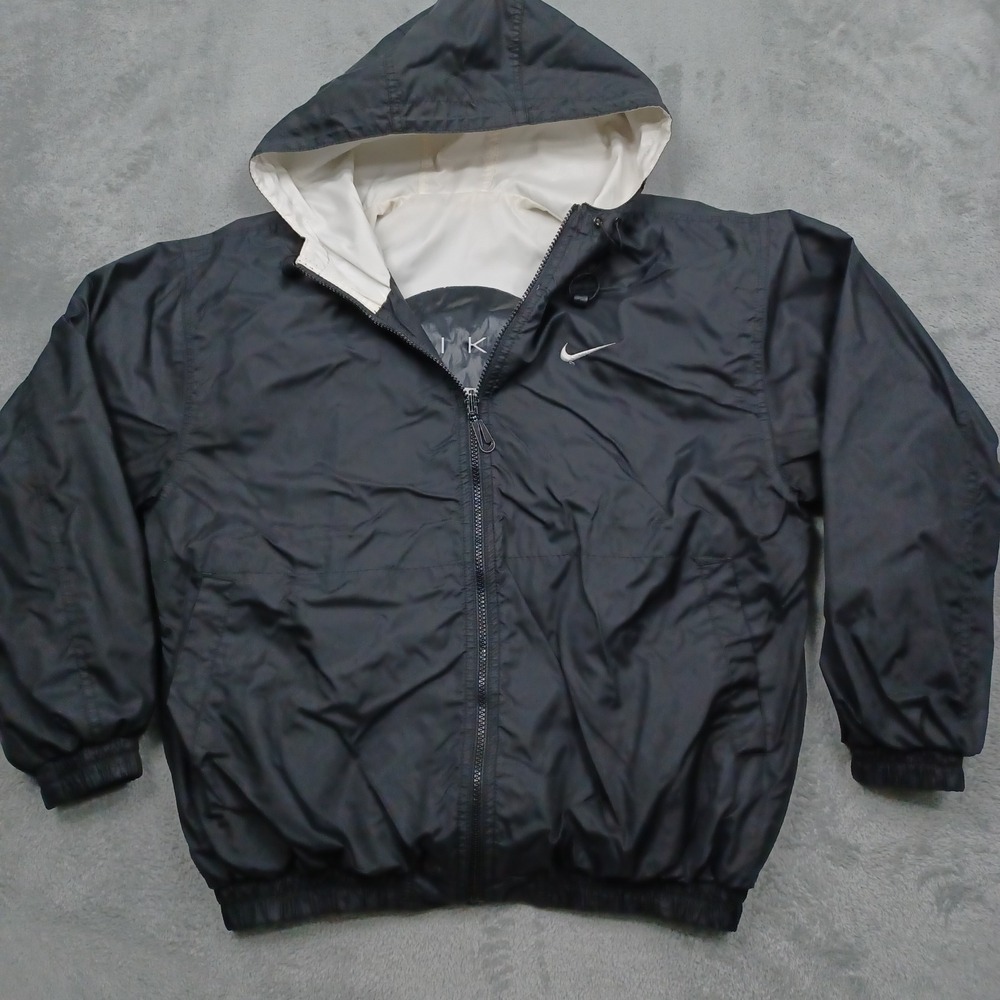 Vintage Nike Jacket‎ Womens Medium Black Reversible Hooded Activewear Y2K